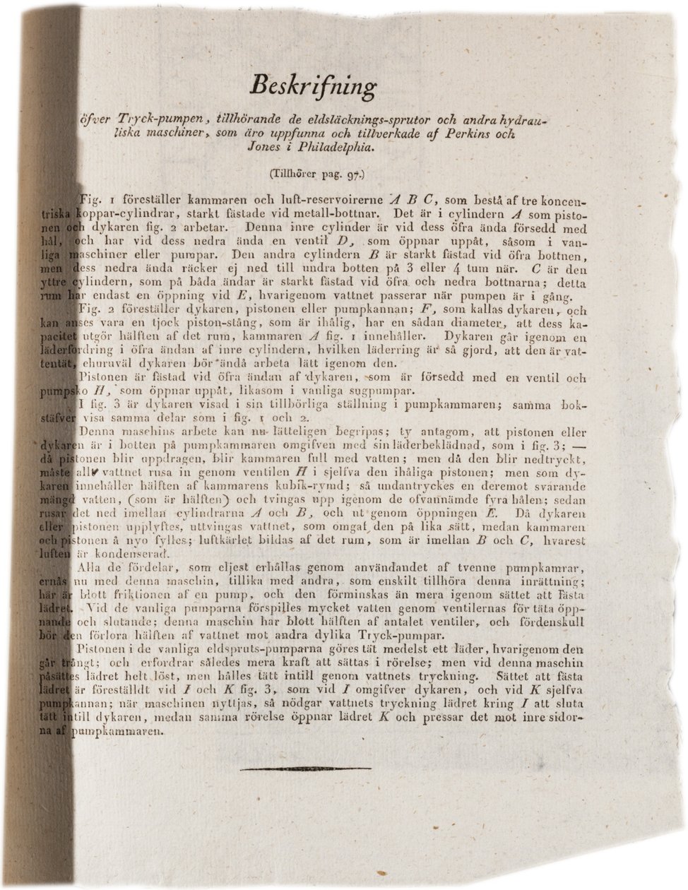Description of hydraulic technology in Philadelphia from Klinckowstroms Atlas of the United States, 1824 by Swedish School