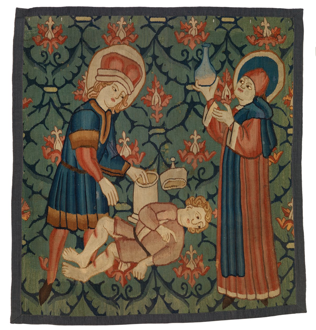 Tapestry fragment depicting St Cosmas and St Damian by Swiss School