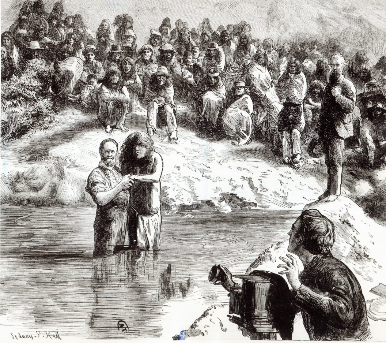 A Baptism of North American Indians - Mormons Posing as Apostles of Christ, 1892 by Sydney Prior Hall
