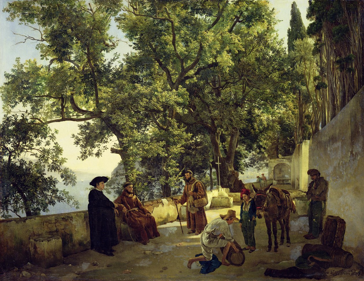 Verandah beside the Sea Shore, Cappucin Monks in the Suburbs of Sorrento, 1827 by Sylvester F. Shedrin