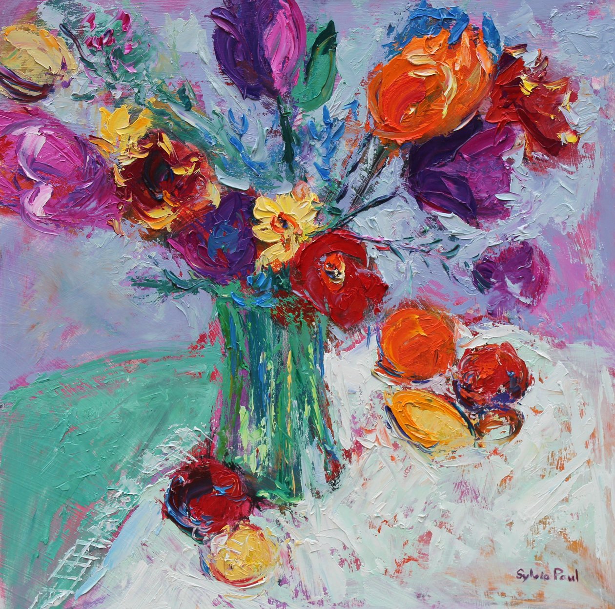 Tulips and Fruit by Sylvia Paul