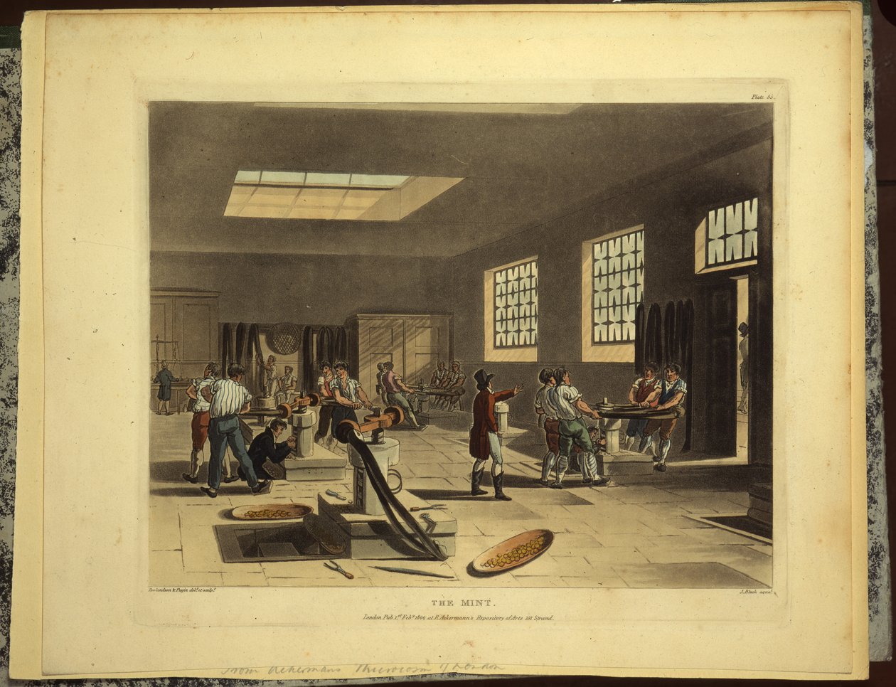 Screw Presses at the Royal Mint in the Tower, Published by R. Ackerman, 1809 by Pugin and Rowlandson