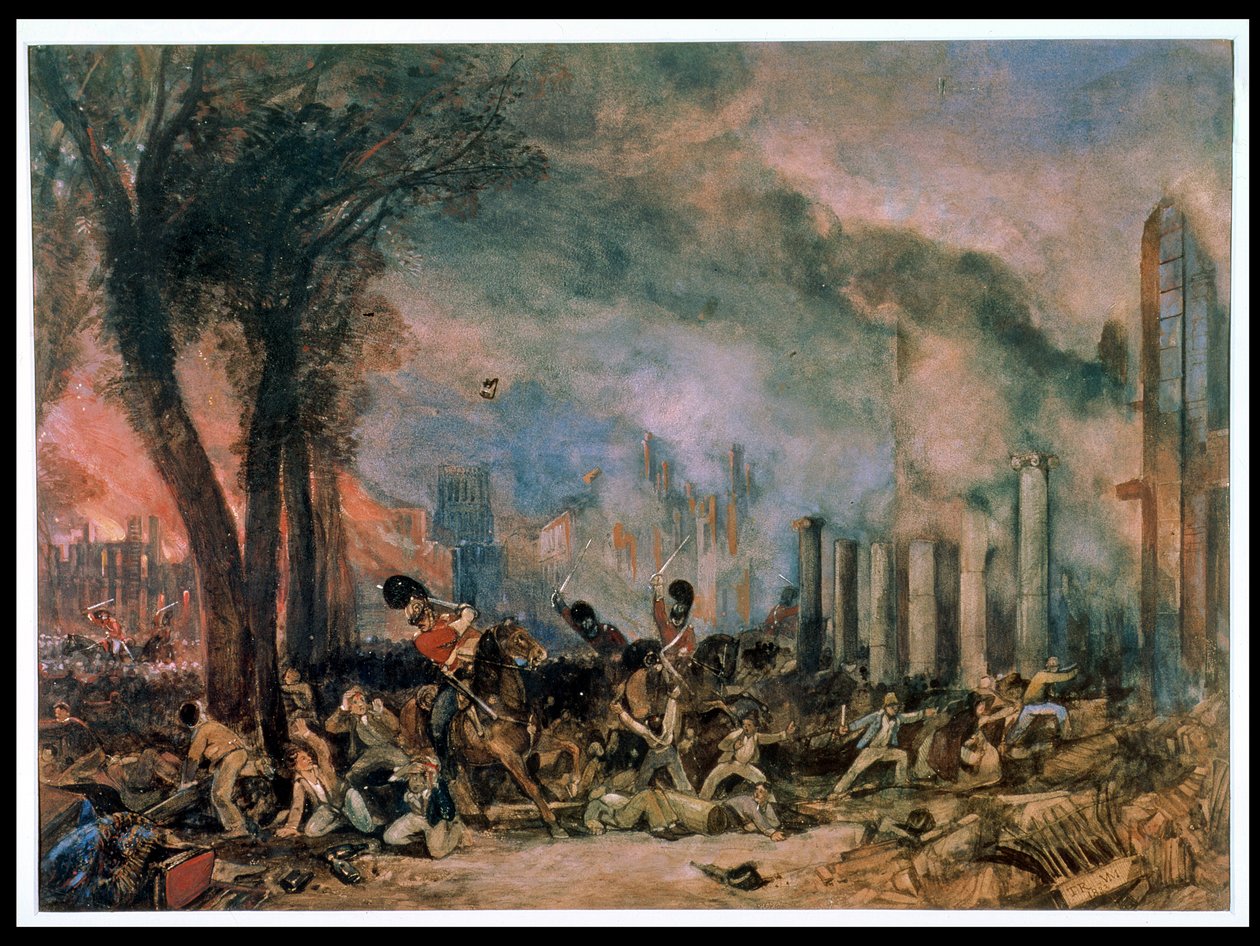 Charge of the 3rd Dragoon Guards in Queen Square, Bristol, Monday 31st October 1831 by T. L. and Muller William J. Rowbotham