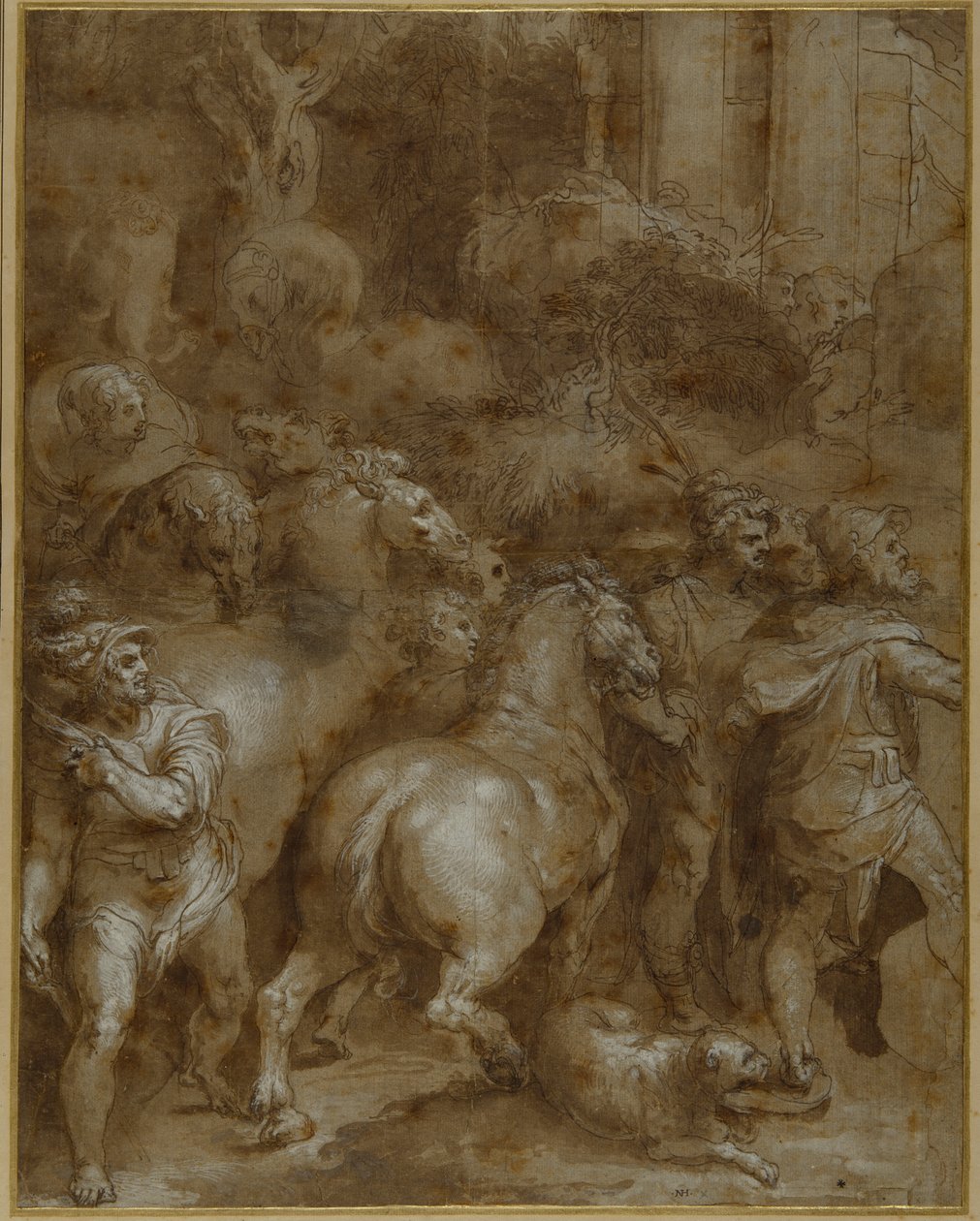 Horses and men, facing right by Taddeo Zuccaro