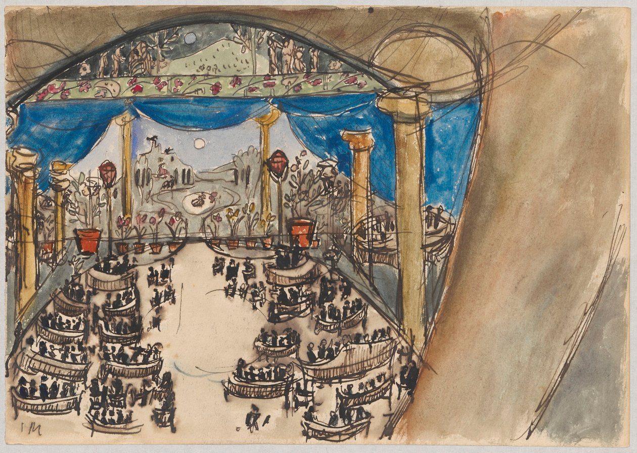 Scenographic Study - Audience and Stage with Decoration by Tadeusz Makowski