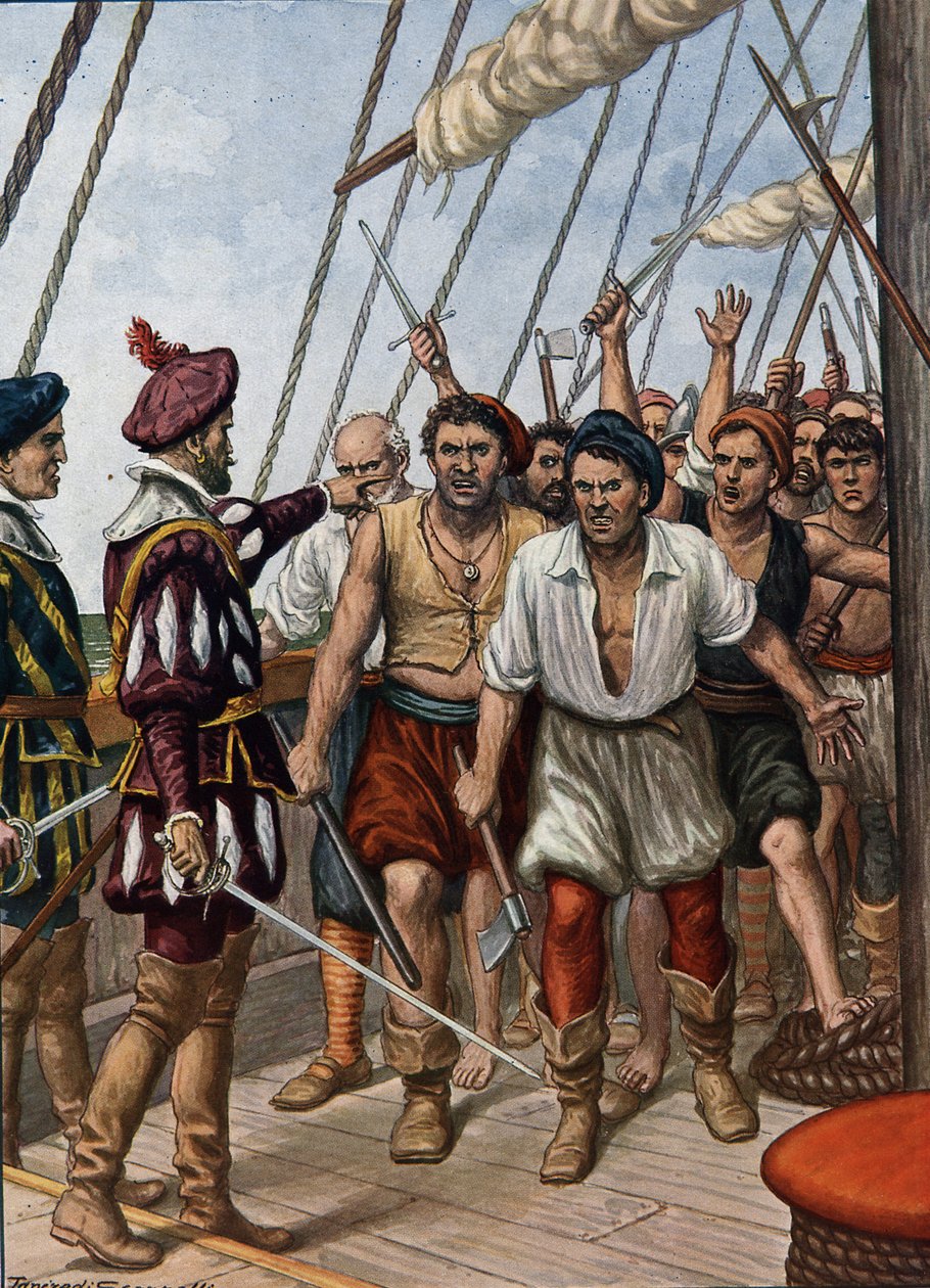 The Mutiny of the Crew of the Portuguese Flor de La Mar, Against Their General, Afonso de Alberquerque in c.1511, Illustration from 