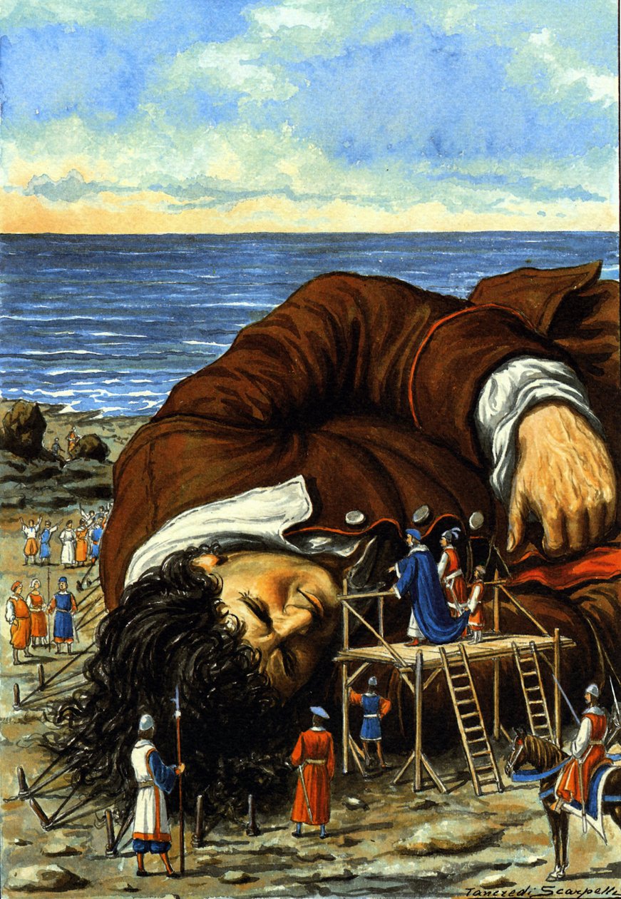 Illustration for the Story Gulliver's Journey by Jonathan Swift. The