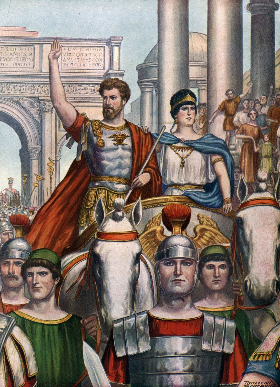Roman Antiquity: Emperor Septimius Severus (145-211) returns to Rome with his wife Julia Domna (170-217) in 193 AD by Tancredi Scarpelli