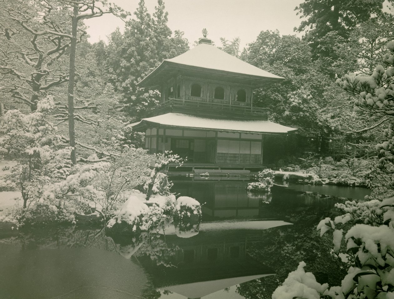 View of Ginkaku-ji Under the Snow in Kyoto, circa 1900 - 1915 by Teijiro Takagi