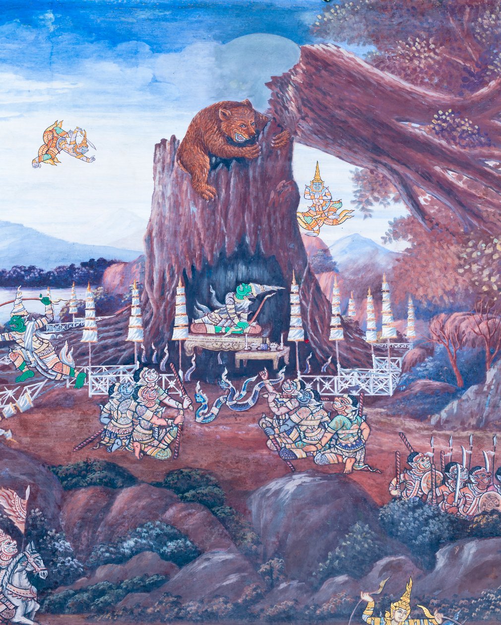 Mural depicting scenes from the Ramayana at Wat Phra Kaeo, the Royal Grand Palace, Bangkok, Thailand by Thai School