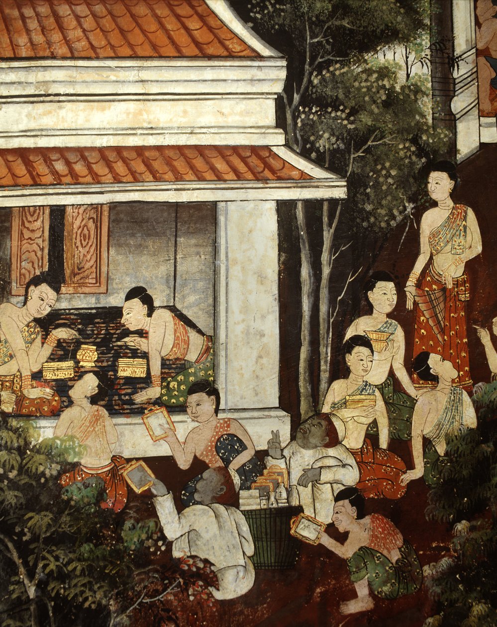 Palace Ladies Buying Jewellery and Mirrors from Muslim Merchants, Rattanakosin Style by Thai School