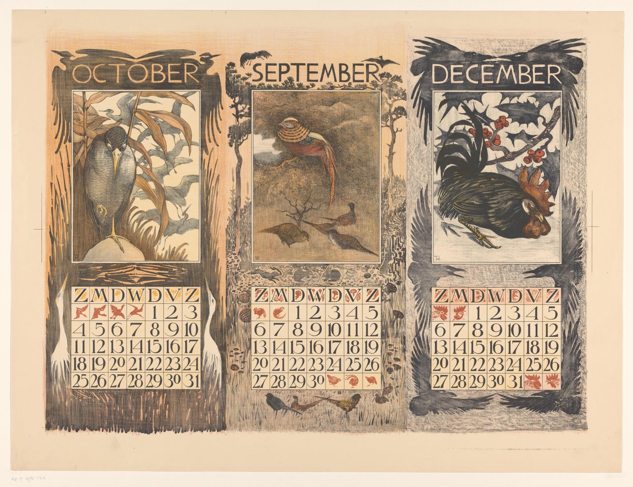 Calendars for October, September, and December 1903 by Theo van Hoytema