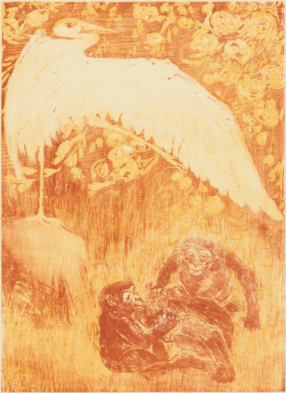 Heron with Three Monkeys by Theo van Hoytema