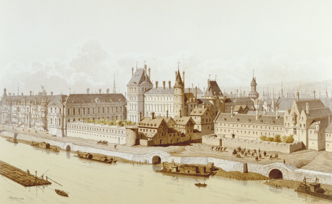 The Louvre and the Hôtel du Petit-Bourbon in 1622 during the reign of Louis XIII by Theodor Josef Hubert Hoffbauer