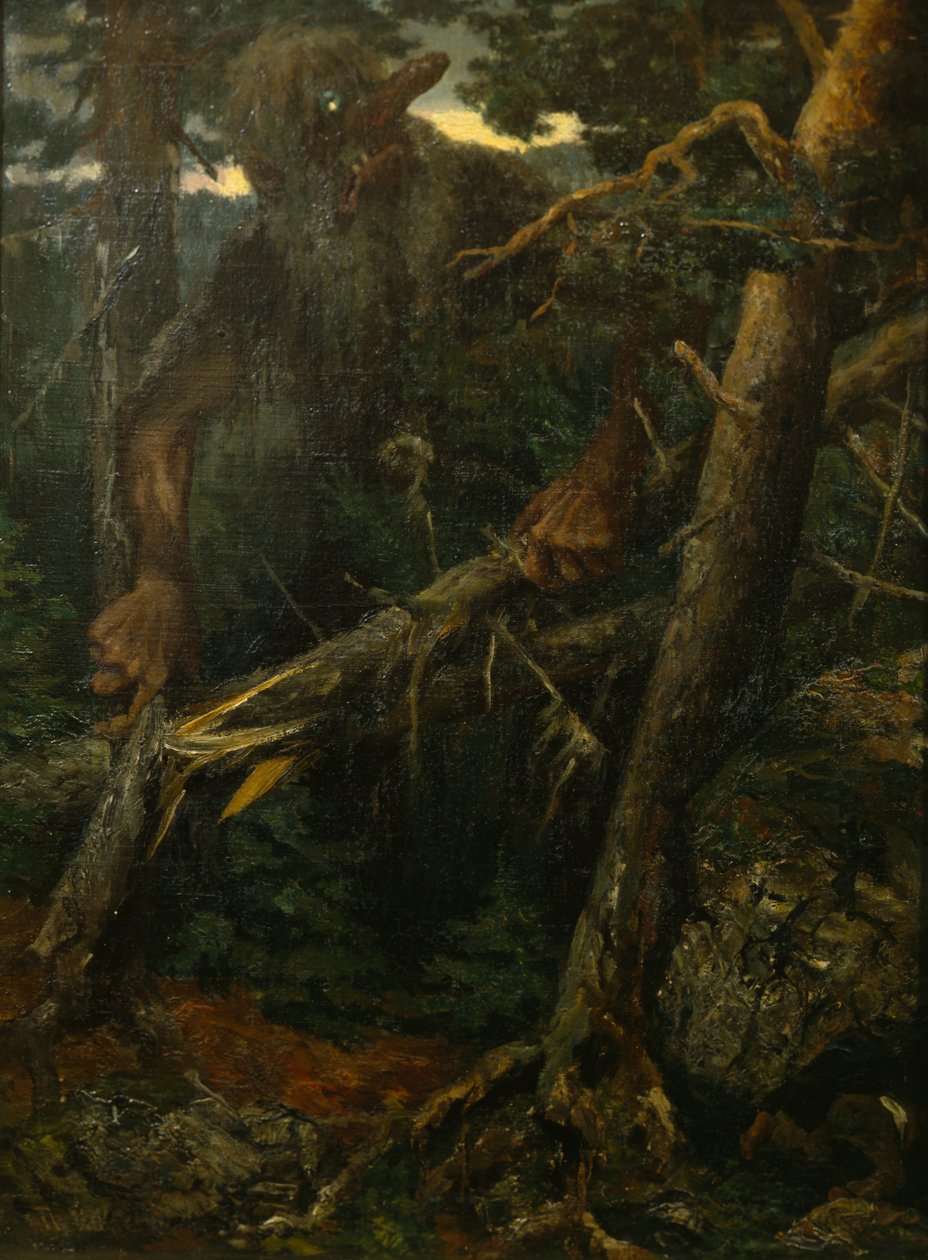 Old Troll Breaking Trees in the Forest by Theodor Kittelsen
