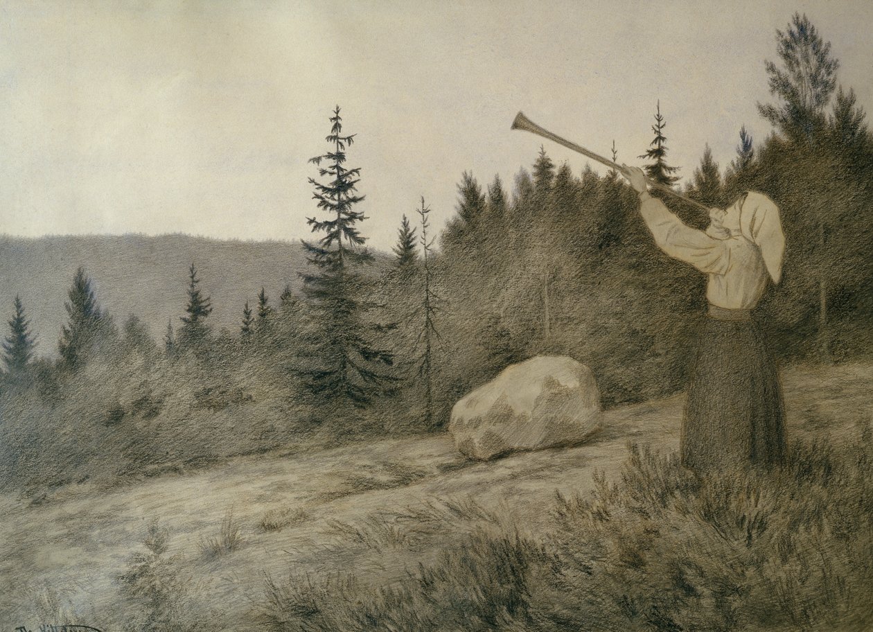 Up Under the Mountain Sounds a Woodwind Instrument by Theodor Kittelsen