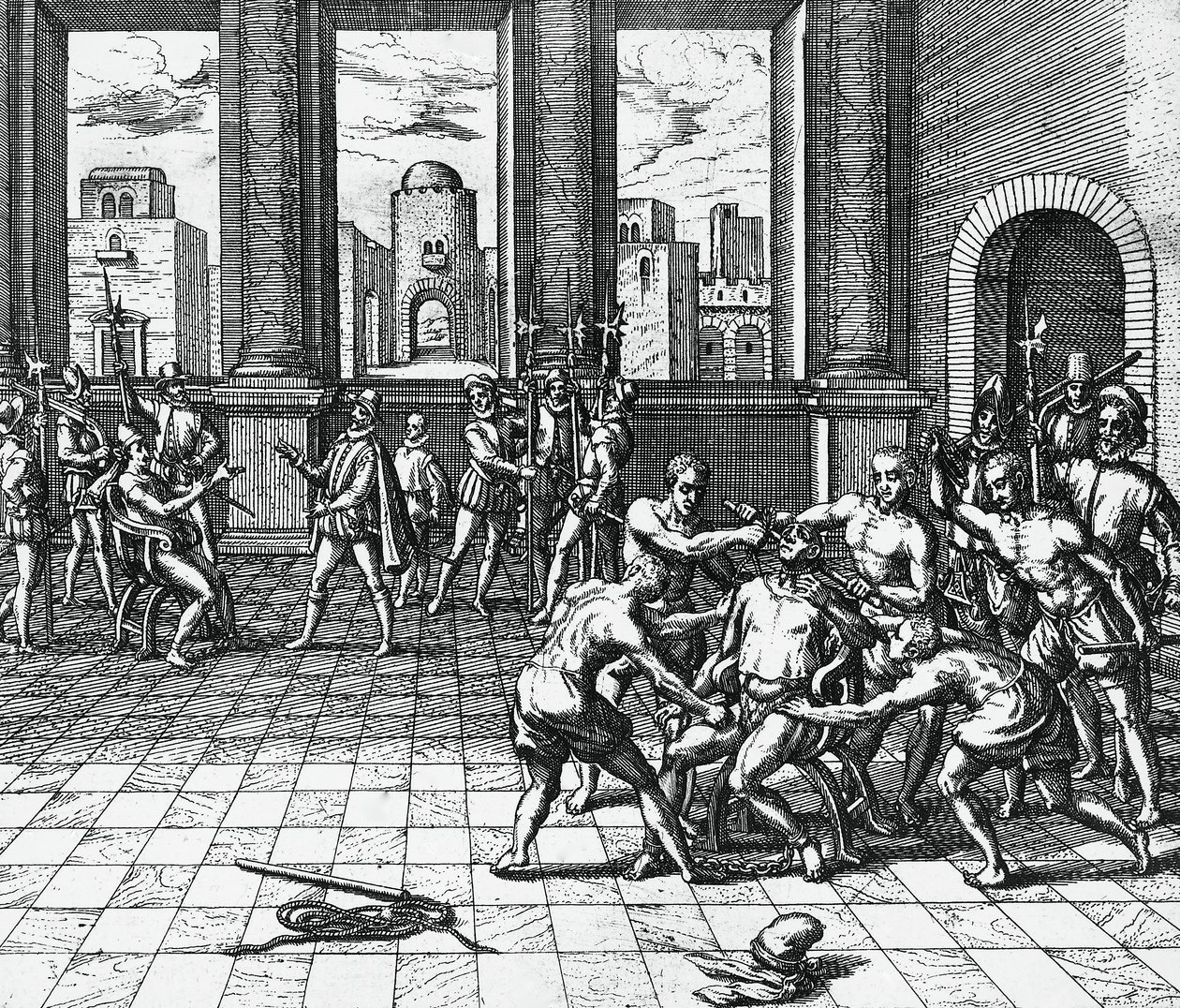 Inca Emperor Atahualpa being garroted by Pizarro