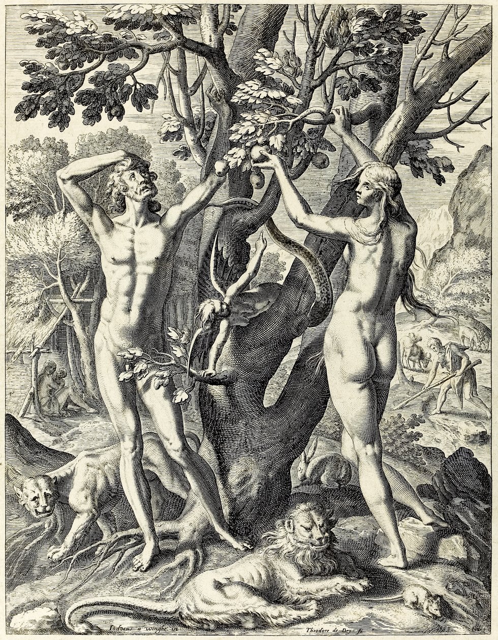 Adam and Eve in the Garden of Eden by Theodore de Bry