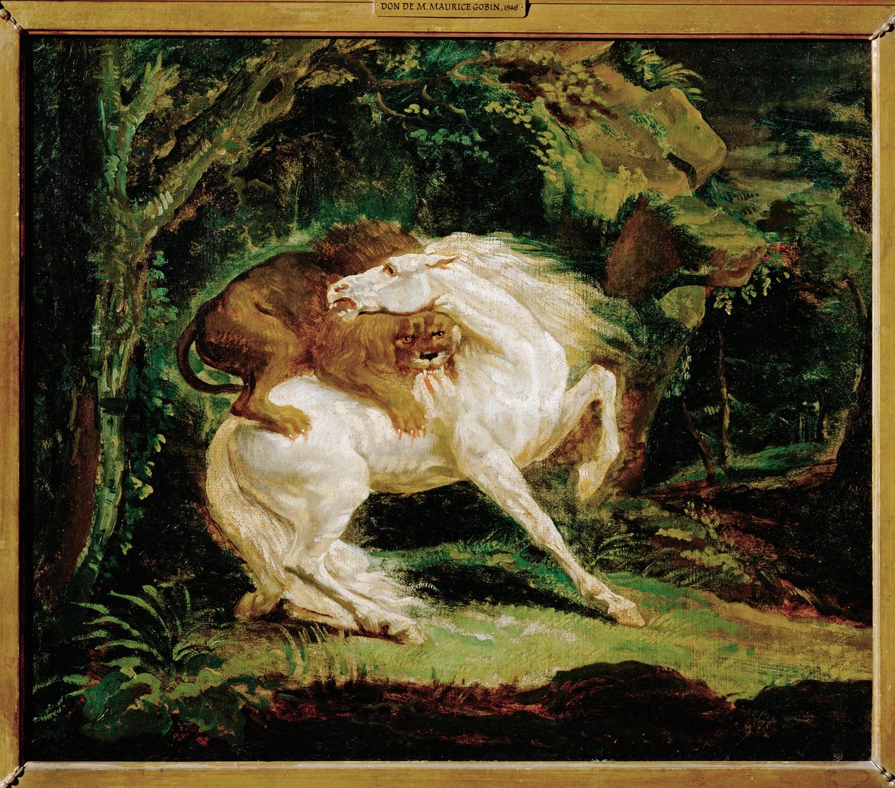 A Horse Attacked by a Lion, After an Etching by Laurie and a Painting by George Stubbs by Theodore Gericault