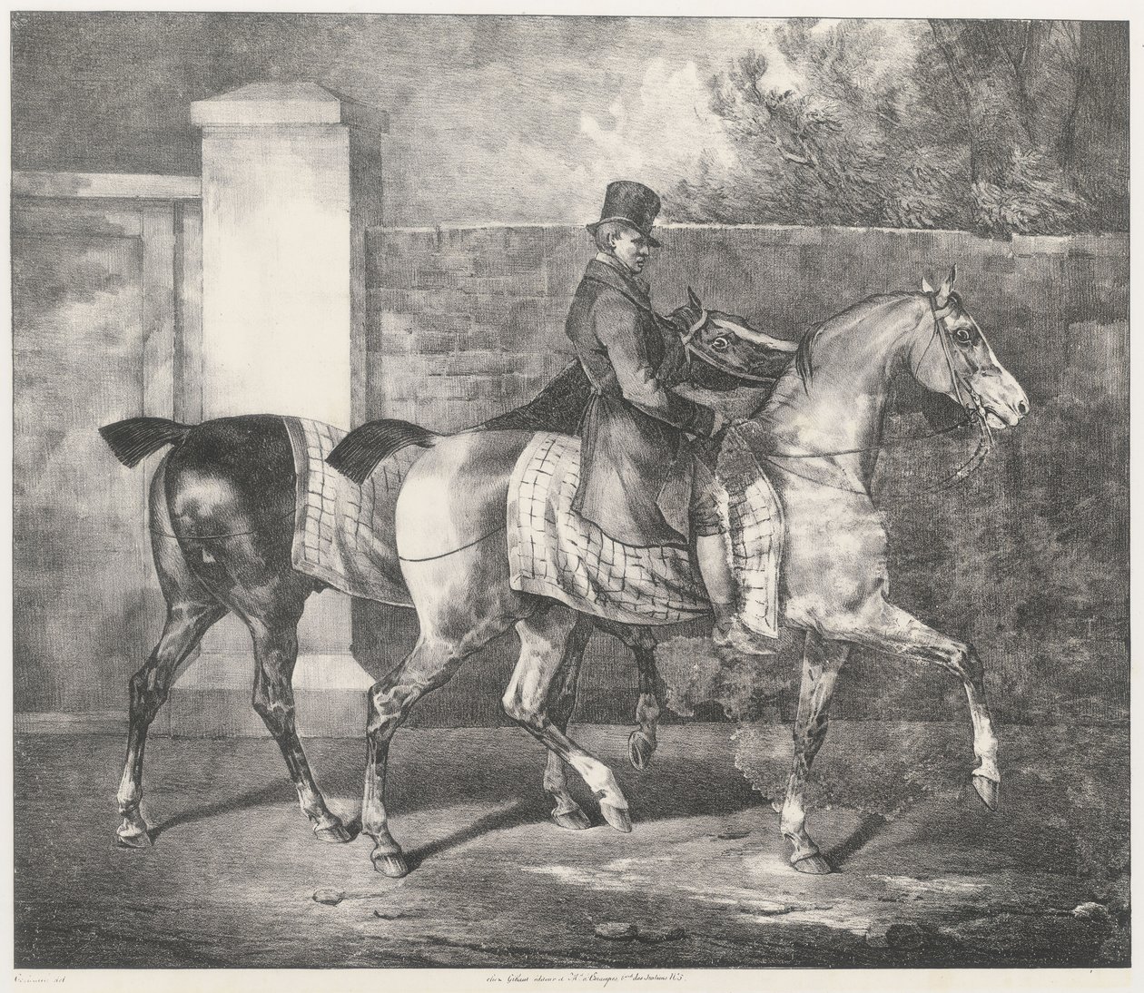 A Groom Exercising Two Horses by Theodore Gericault