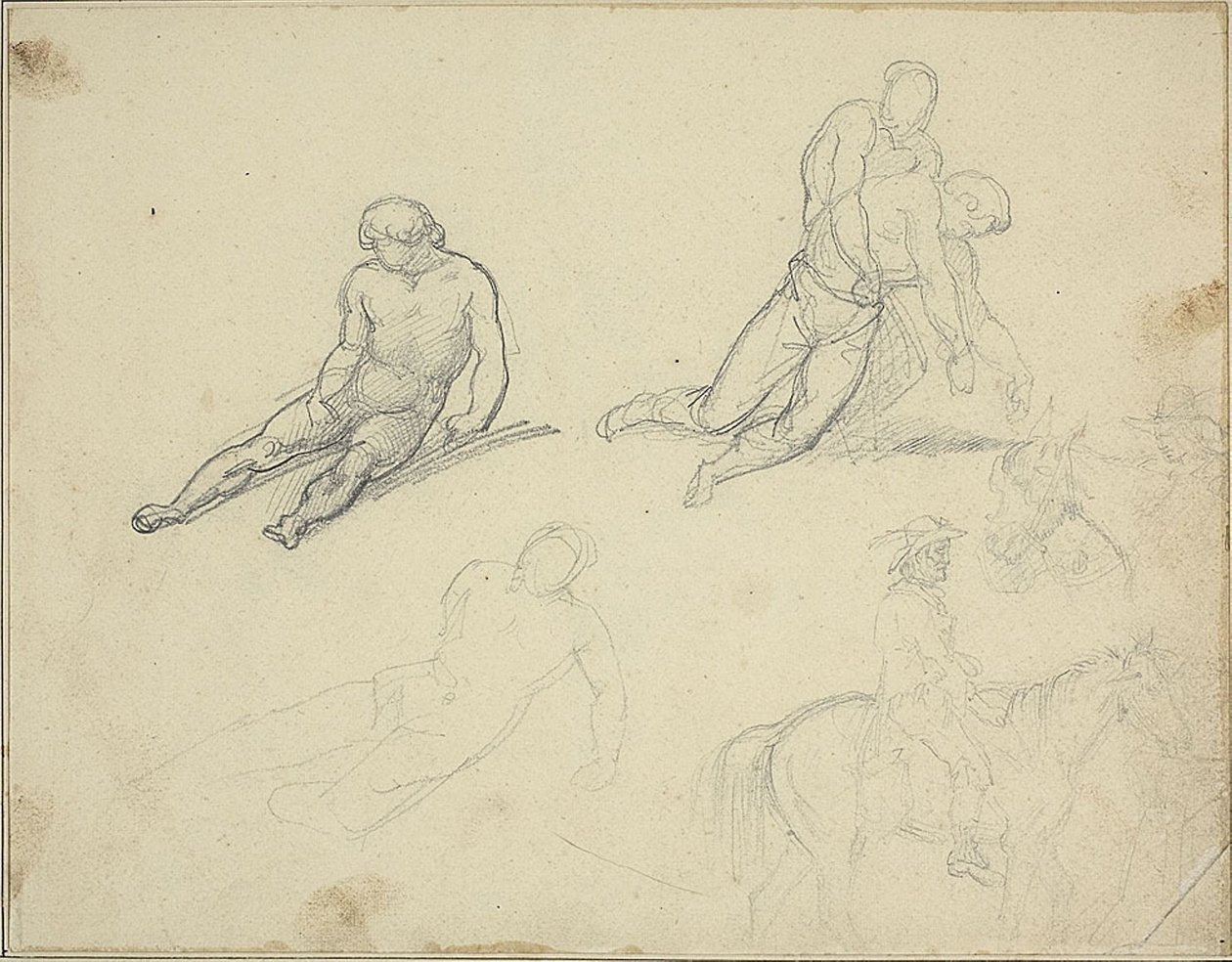Sketches: Reclining Nude, Man Supporting the Body of by Theodore Gericault