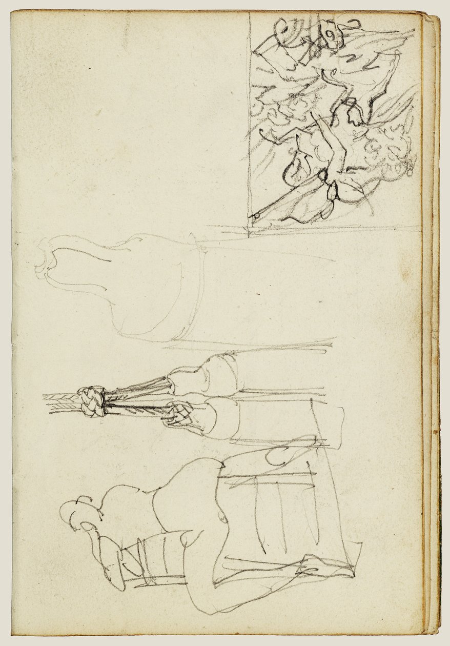 Tassels, Seated Figure from Behind Chair, Thumbnail Study of Charging Chasseur by Theodore Gericault