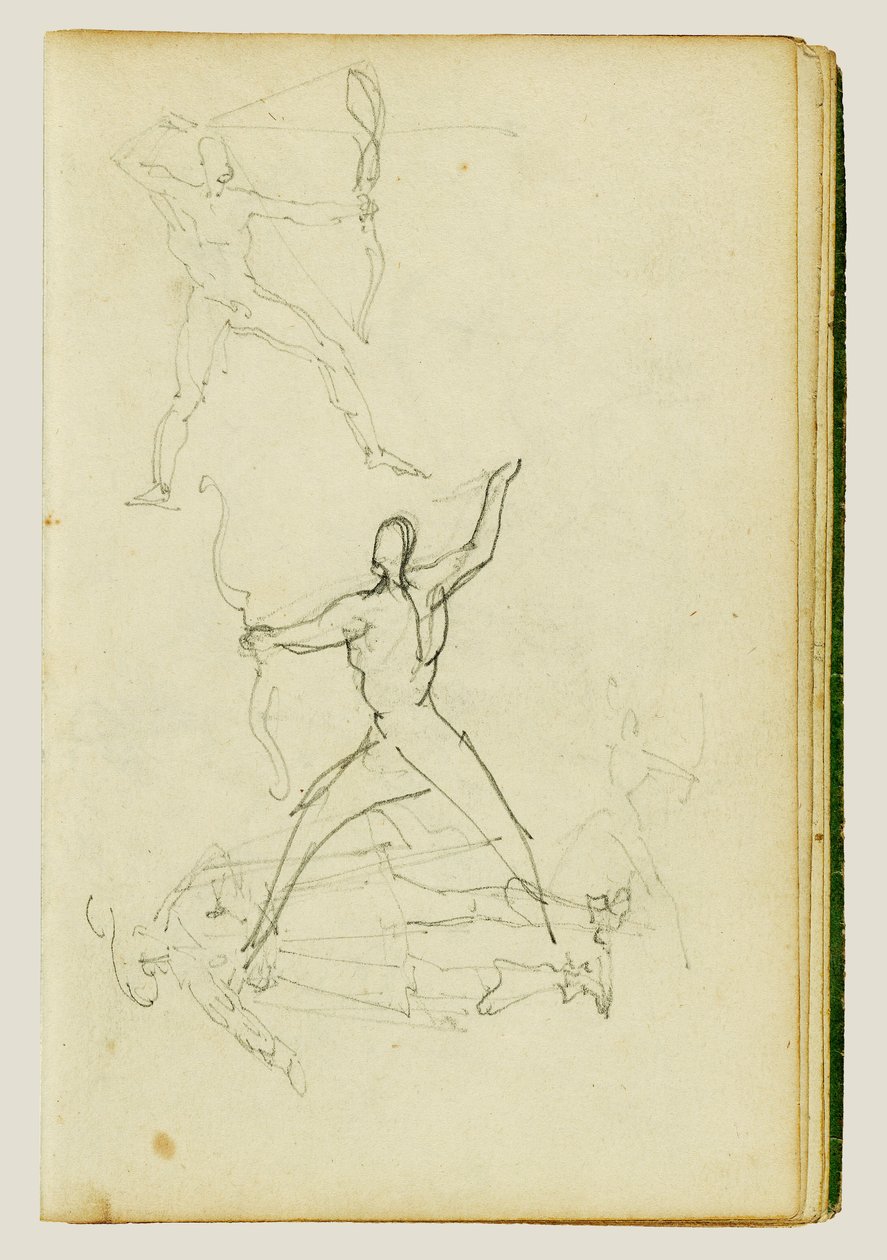 Three Studies of a Nude Man with Bow and Arrow, Standing Cavalier by Theodore Gericault