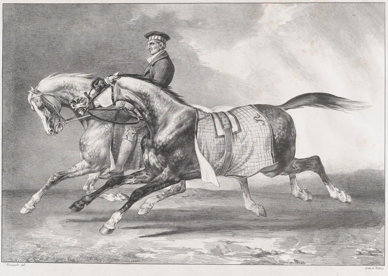 Two Dappled-Grey Horses Being Exercised by Theodore Gericault