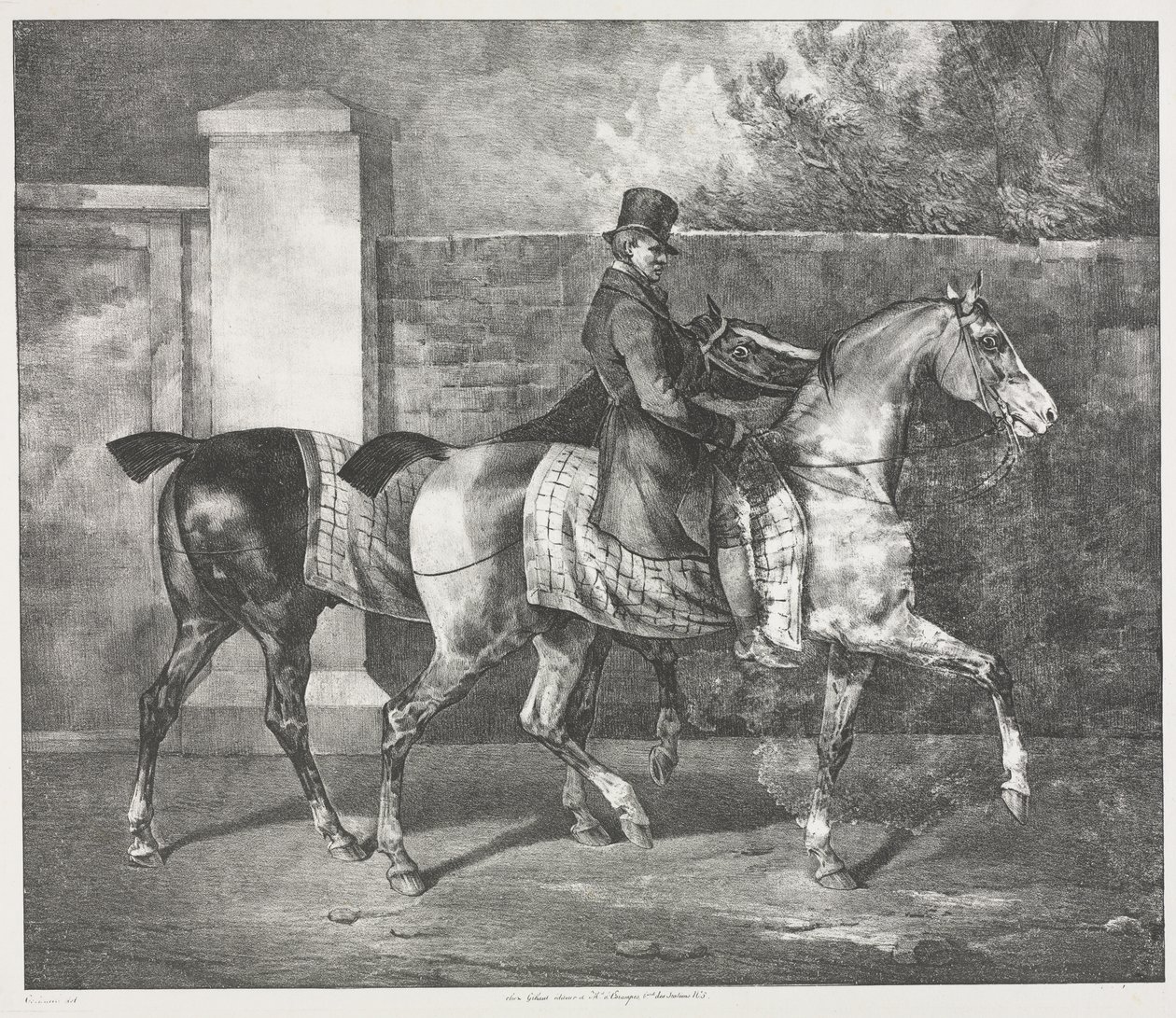 Two Horses Exercised by a Jockey by Theodore Gericault