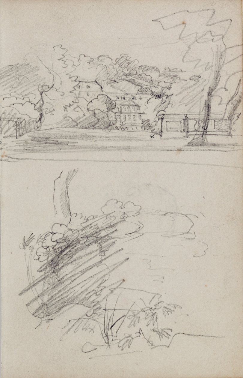 View of a Country House and Studies of Bushes and Foliage by Theodore Gericault