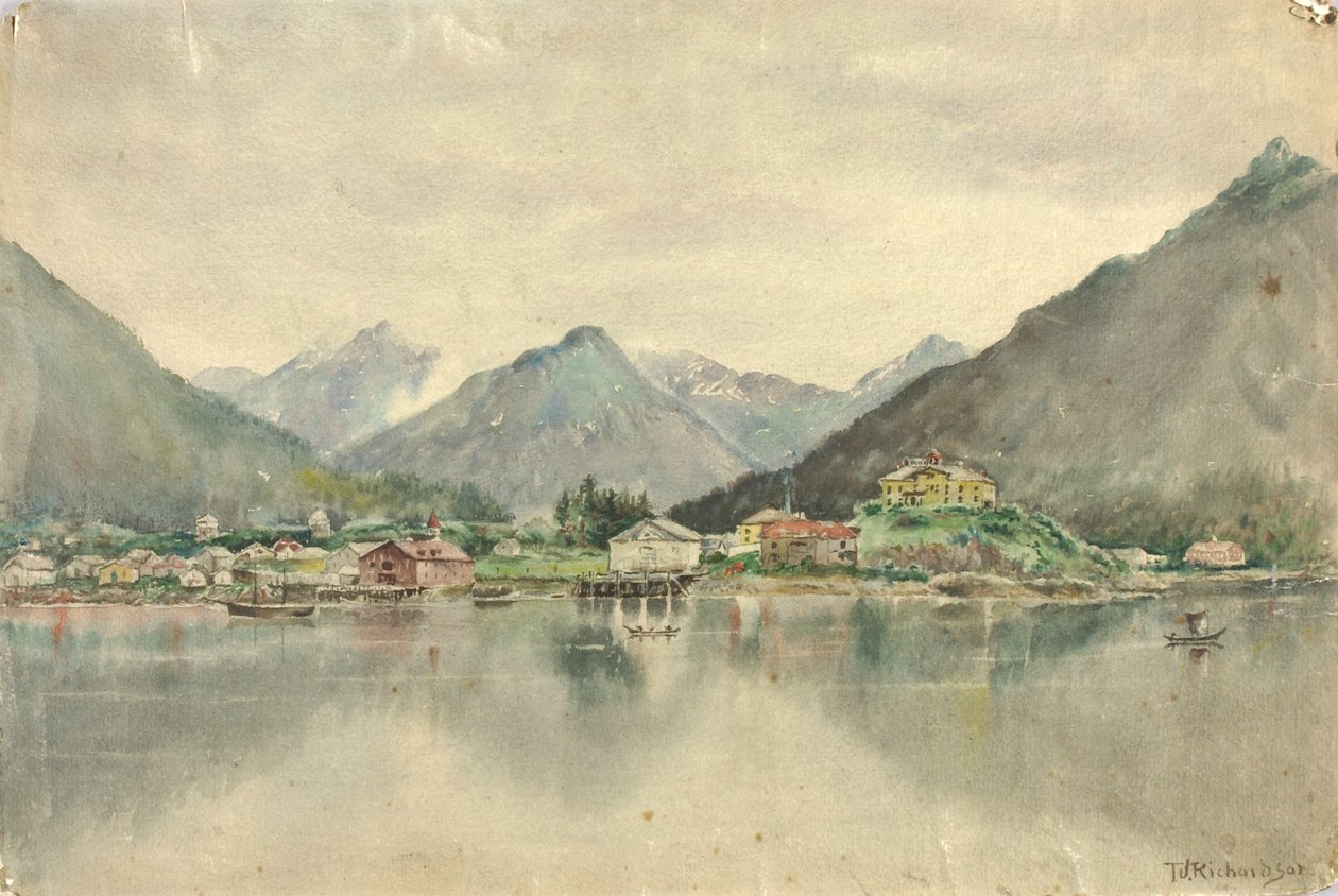 Sitka from the Islands, Showing Russian Castle by Theodore J. Richardson