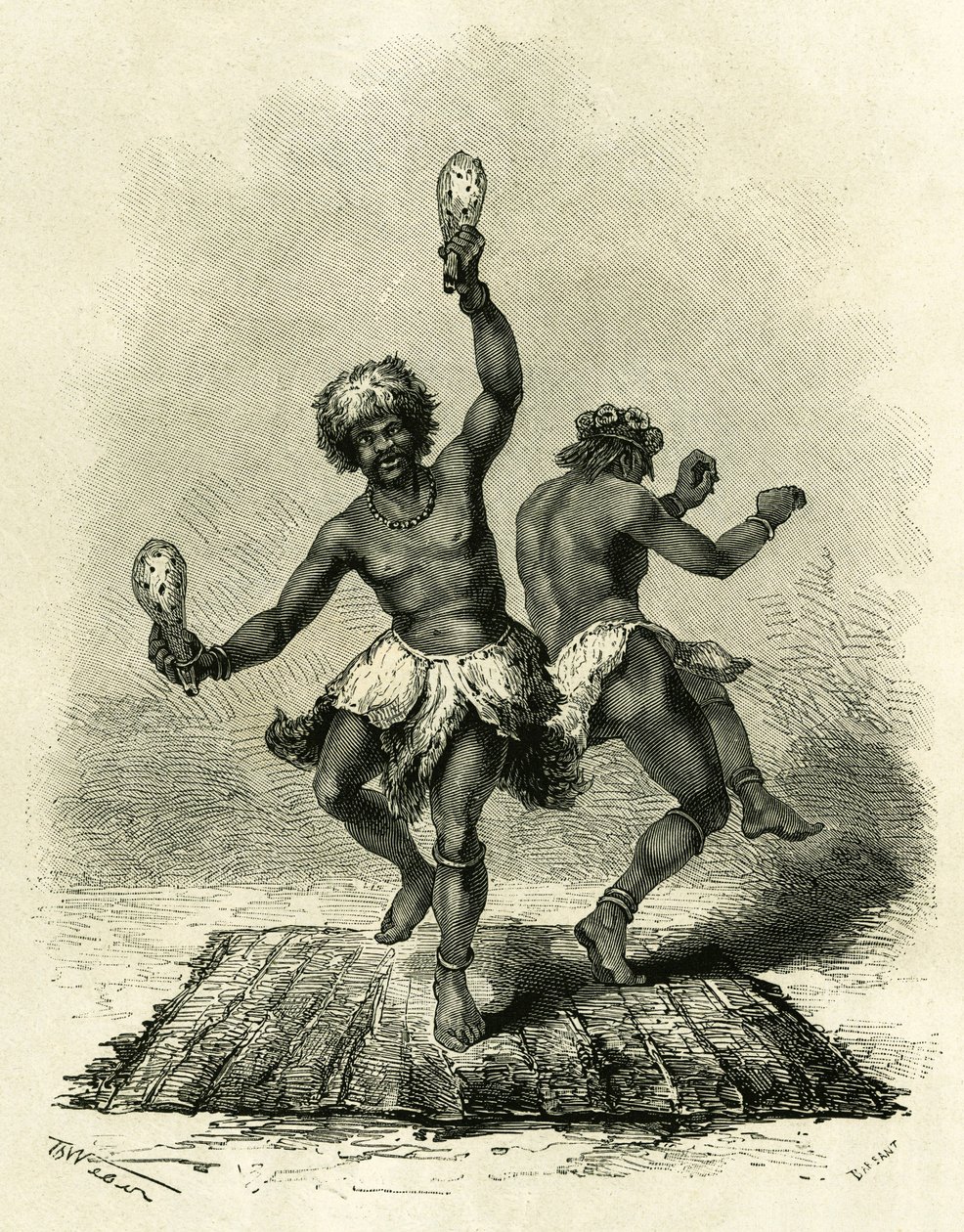 The Prophetic Dance, especially for the Masoupias tribe, lasts all day long, accompanied by drums, songs and claps of hands, the two dancers perform their dance until complete exhaustion, and when they fall unconscious, they leave the fateful words of a hu by Theodore Weber