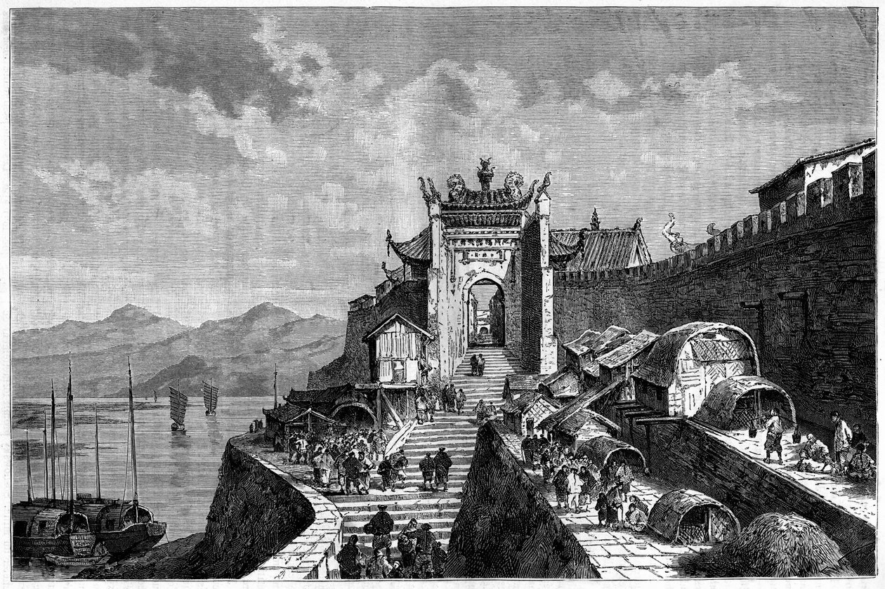 View of the Shanghai Gate on the Huangpu River, China in the Years 1870-1880. Engraving after a Drawing by Weber, in Le Tour du Monde, Nouveau Journal des Voyages, Edited by Edouard Charton, Paris by Theodore Weber