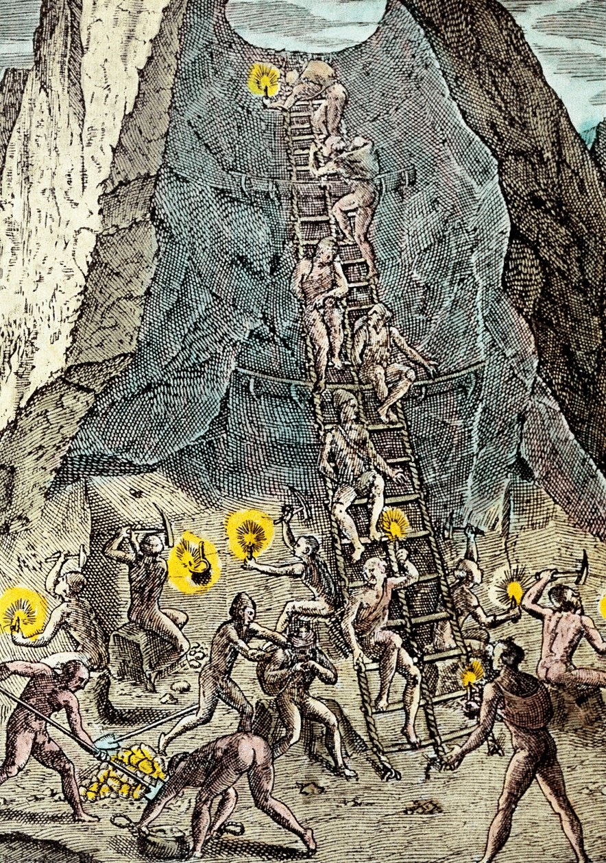 インディアン 鉱石絵画 Gold mine in Potosi, Bolivia by Theodore de Bry