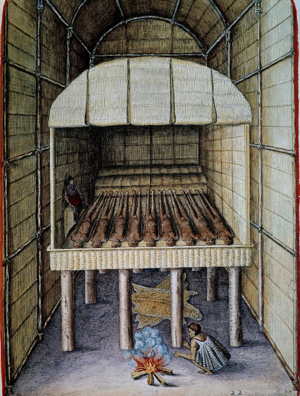 Life of natives, burial of dead, engraved by Theodor de Bry, from Admiranda Narratio by Theodore de Bry