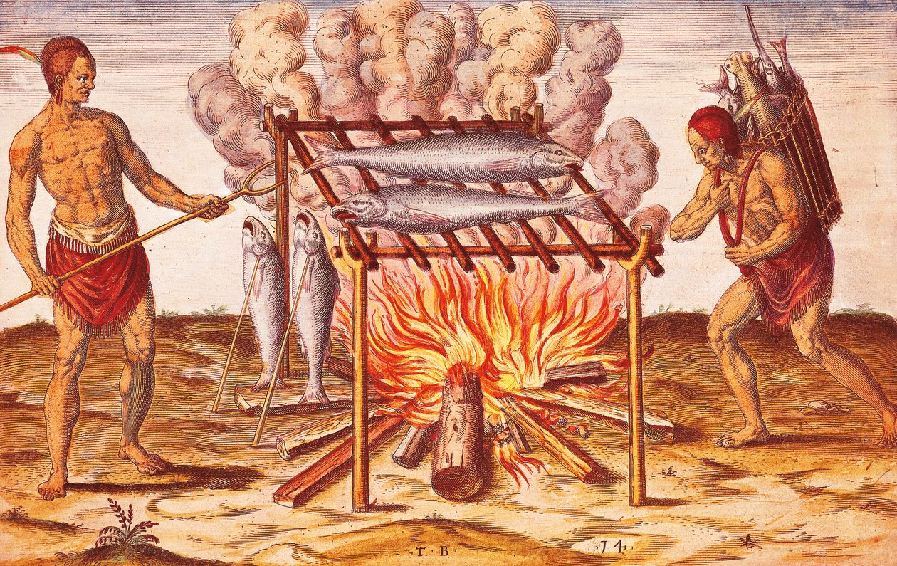 How Indians Cook Fish, Illustration from Admiranda Narratio by Theodore De Bry by Theodore de Bry