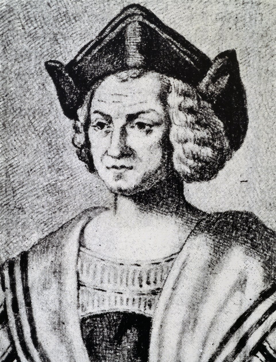 Portrait of Christopher Columbus, engraving by Theodore de Bry by Theodore de Bry