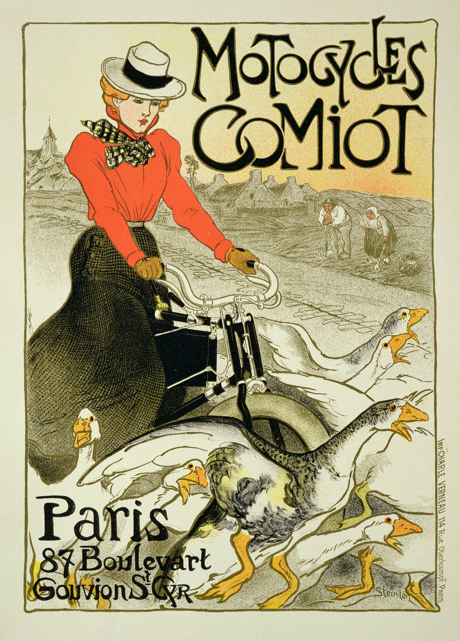 Reproduction of a Poster Advertising Comiot Motorcycles, 1899 by Théophile Alexandre Steinlen