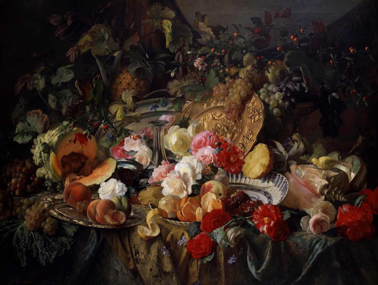 Still Life of Roses and Fruits by Theude Gronland