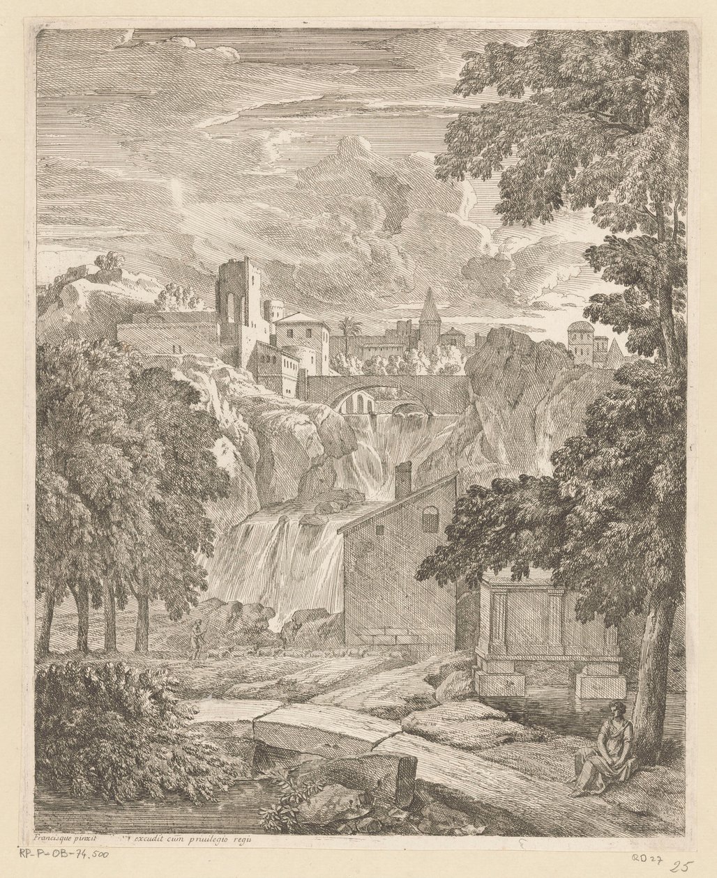 Arcadian Landscape with a Waterfall and a Woman under a Tree by Théodore