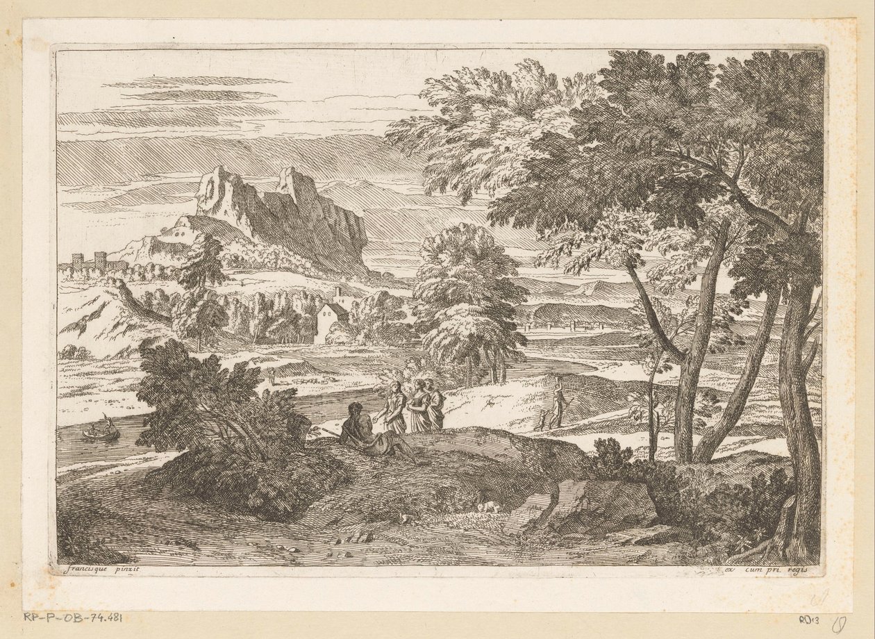 Arcadian Landscape with Figures and Rabbits (Suite de Paysages) by Théodore