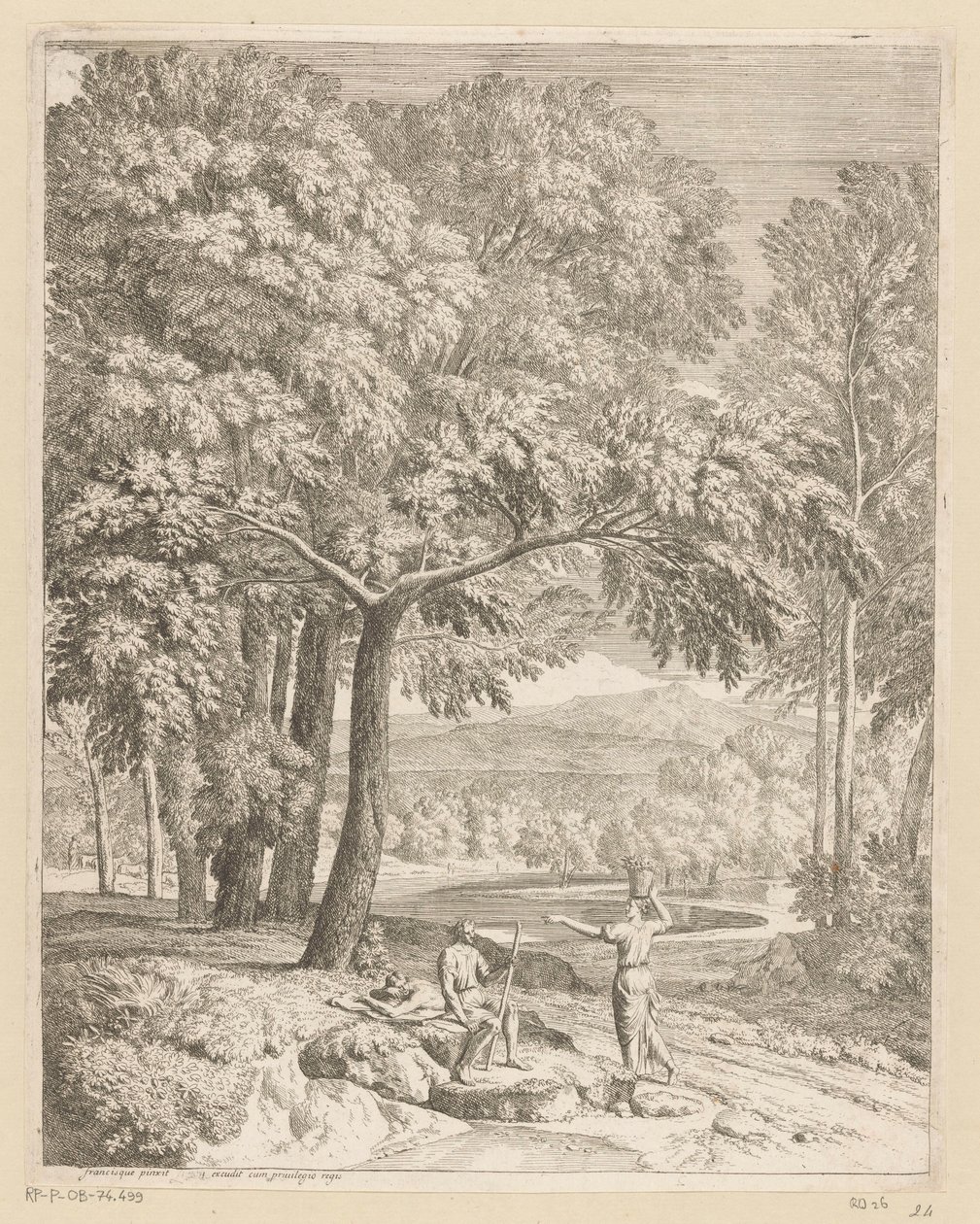 Arcadian Landscape with Two Men and a Basket-Carrying Woman by Théodore