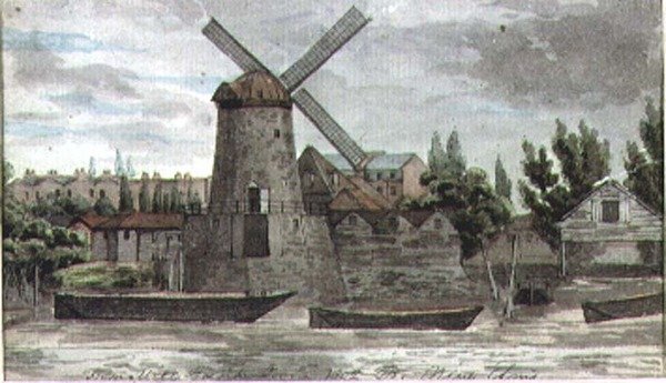 A View of the Windmill at Nine Elms, Lambeth, from Millbank by Thomas Baxter