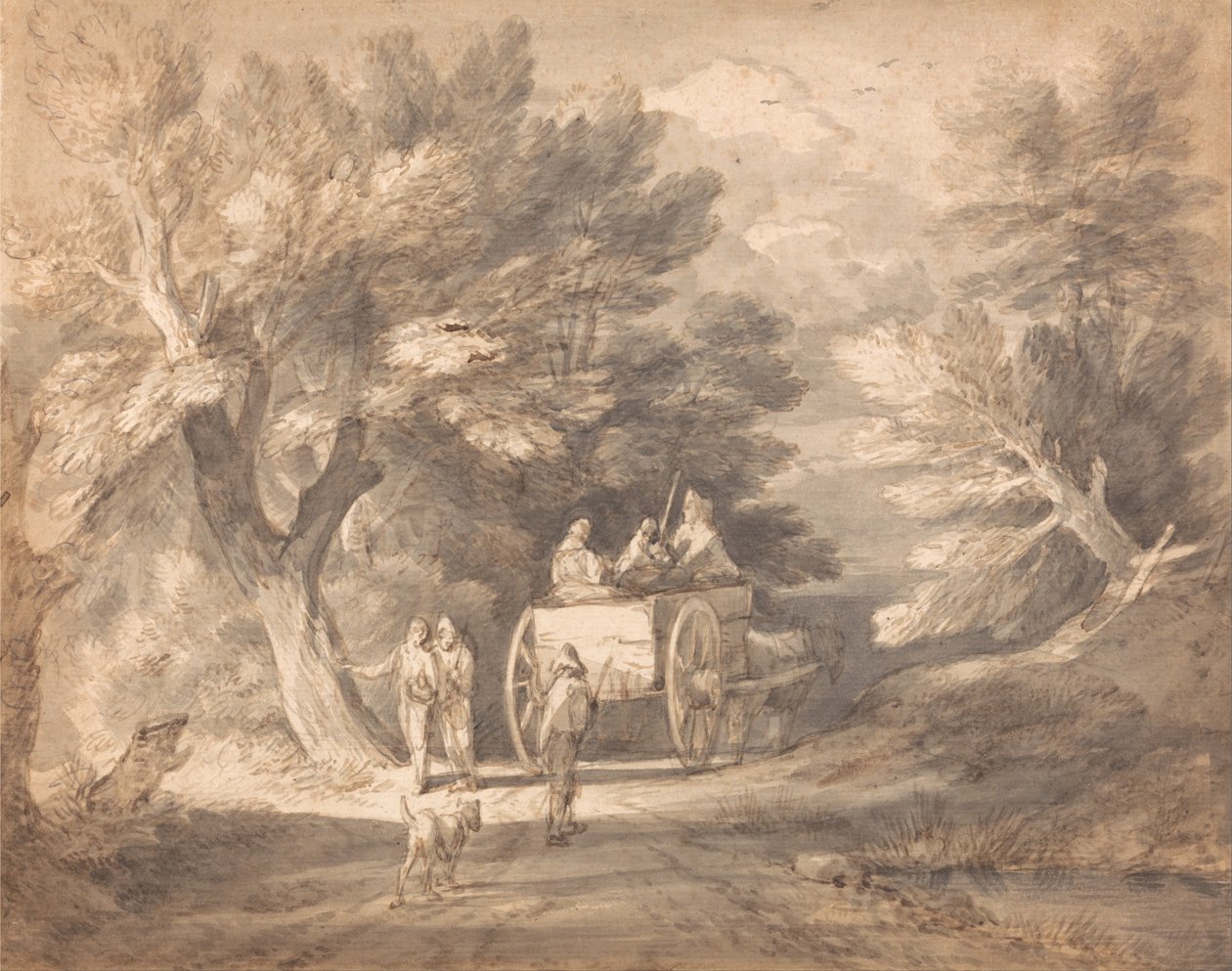 Wooded Landscape with Country Cart and Figures Walking Down a Lane by Thomas Gainsborough