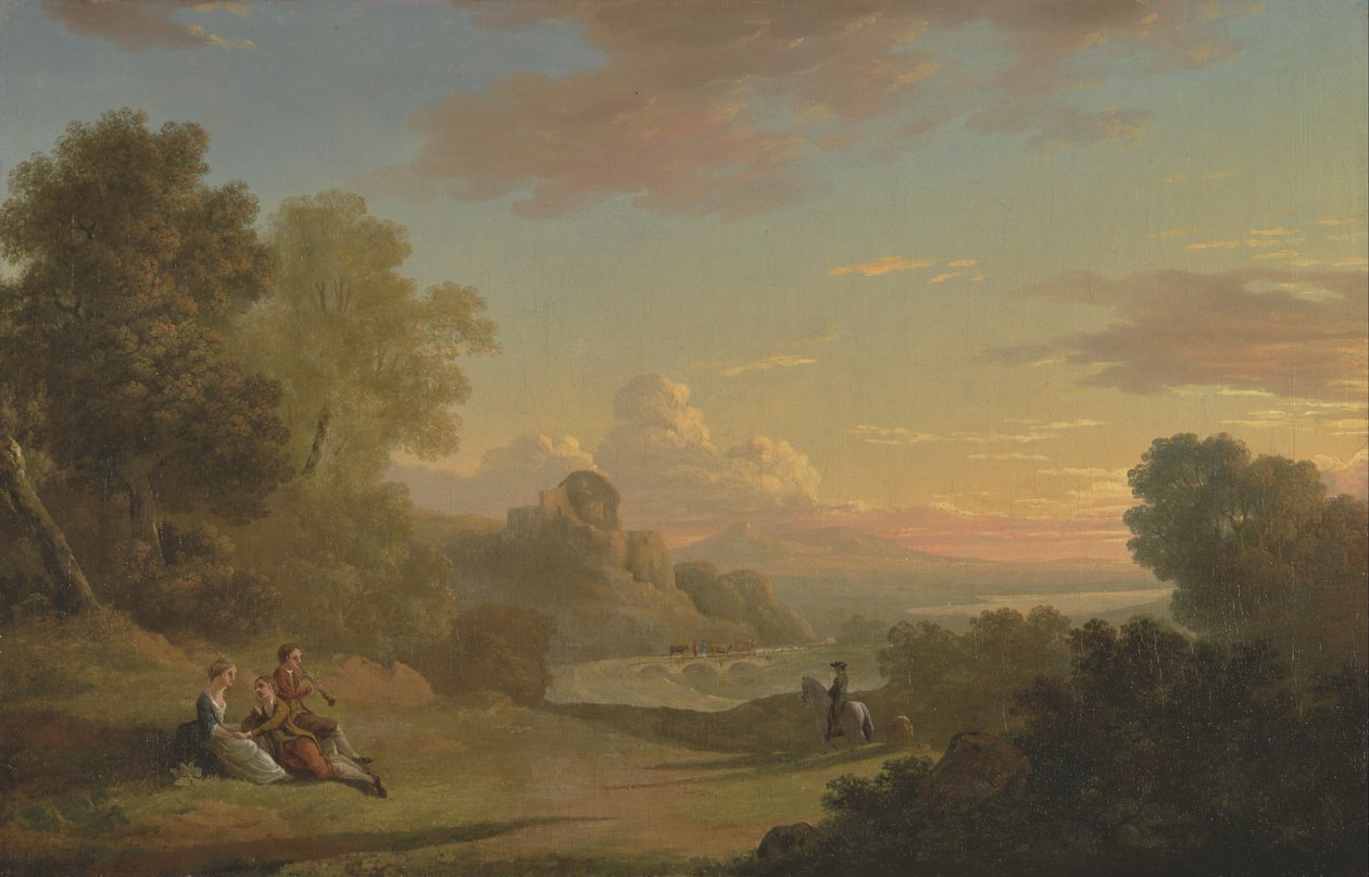 An Imaginary Landscape with a Traveller and Figures Overlooking the Bay of Baiae by Thomas Jones