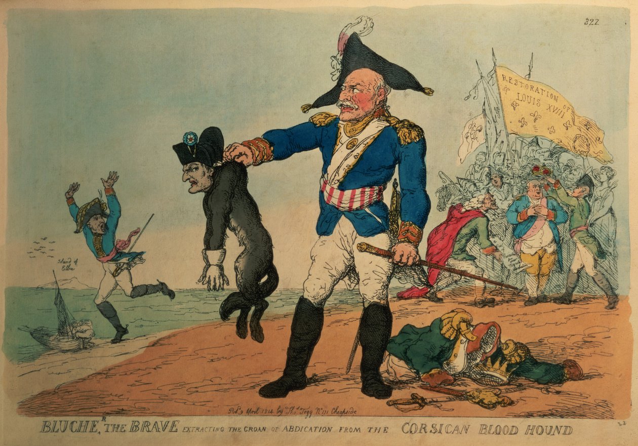 Blucher the Brave (1742-1819): Extracting the Groan of Abdication from the Corsican Bloodhound, Napoleon by Thomas Rowlandson