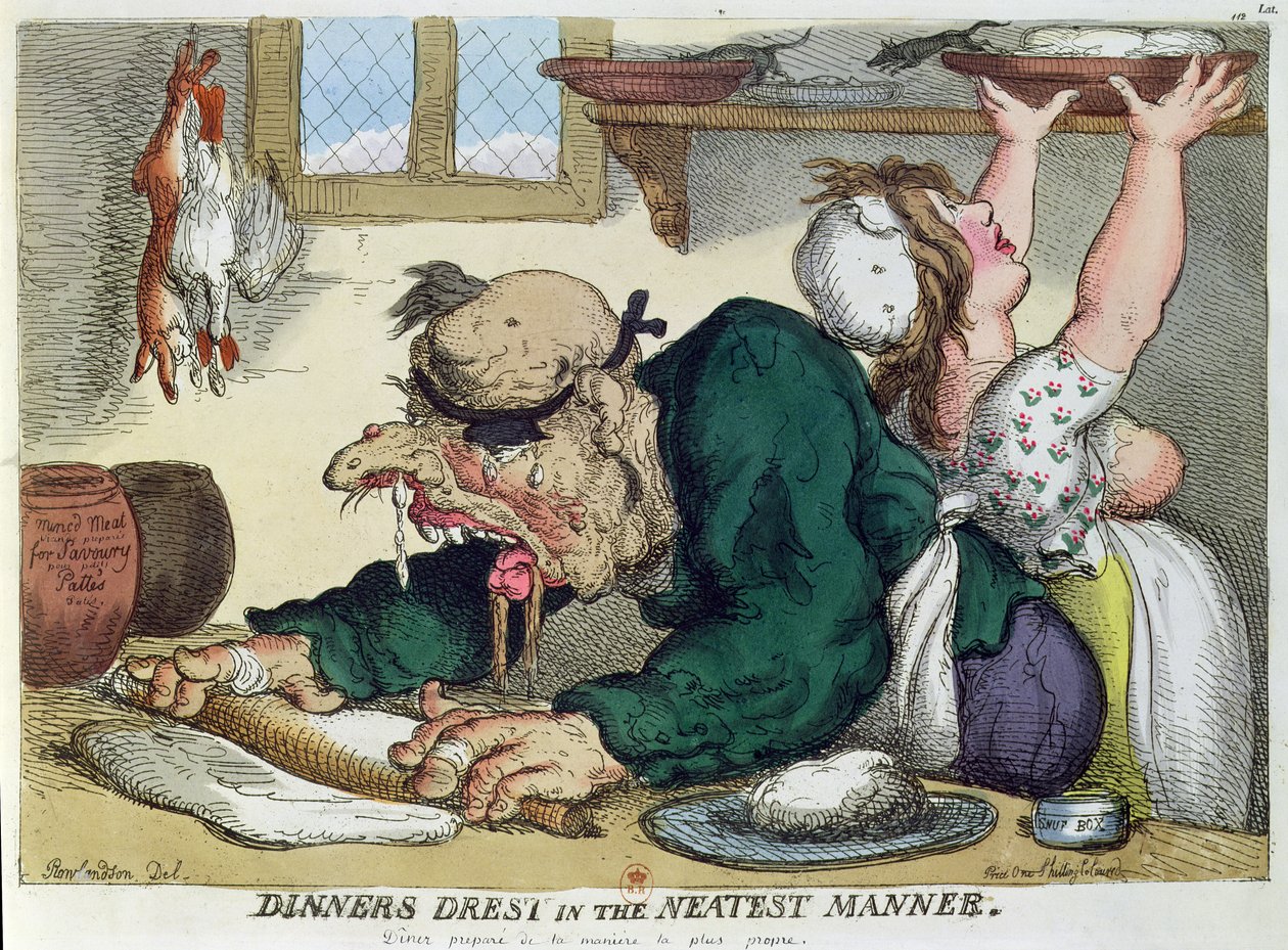 Dinners Drest in the Neatest Manner (Satirical Cartoon on Culinary Hygiene)