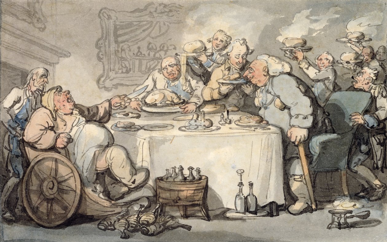 The Comforts of Bath: Gouty Gourmand at Dinner by Thomas Rowlandson