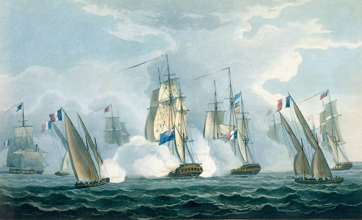 HMS Sirius, Captain Rowse engaging a French Squadron off the mouth of ...