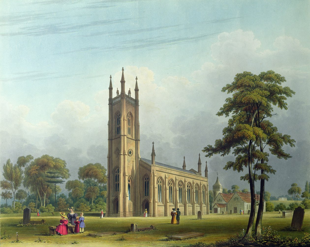 South-west View of the Church of St. Nicholas, Lower Tooting by Thomas Witlam Atkinson